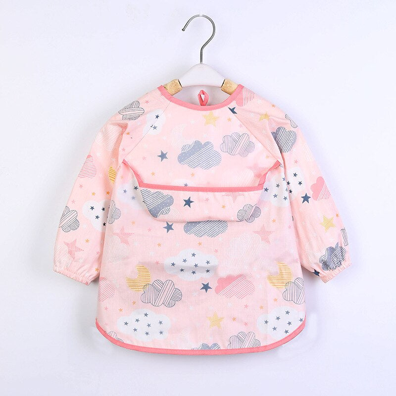 Baby Kids Toddler Long Sleeve Scarf Waterproof Art Smock Feeding Bib Apron Pocket Infant Boys Girls Burp Cloth Bandana Bibs