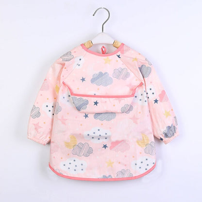 Baby Kids Toddler Long Sleeve Scarf Waterproof Art Smock Feeding Bib Apron Pocket Infant Boys Girls Burp Cloth Bandana Bibs