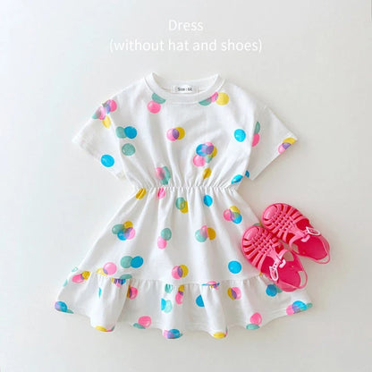 Baby Girl Dress High Quality 2023 Korean Toddler Baby Girl Cotton Colorful Balloon Dress 1-3 Years Kids T-Shirts Casual Dress