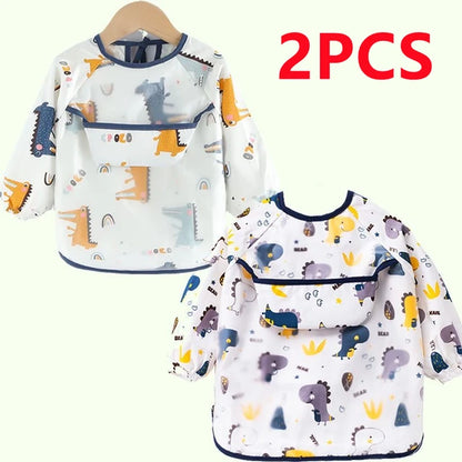 Baby Kids Toddler Long Sleeve Scarf Waterproof Art Smock Feeding Bib Apron Pocket Infant Boys Girls Burp Cloth Bandana Bibs