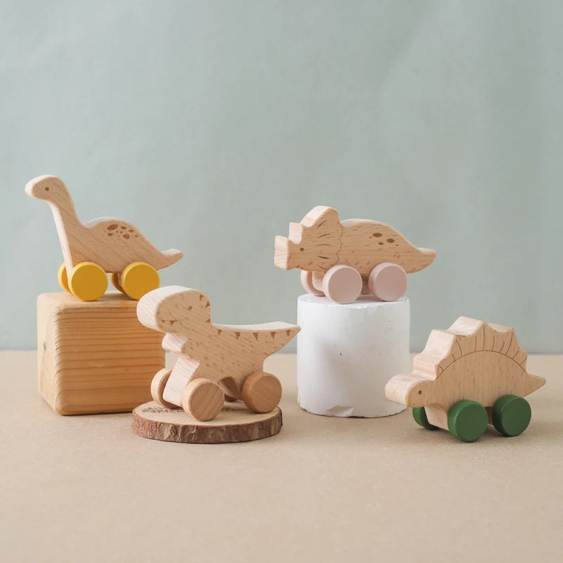 1PC Baby Toy Beech Wood Block Cartoon Dinosaur Car Educational Montessori Toy Baby Teething Play Gym Baby Birthday Gift Products